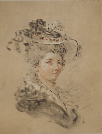 Jean-Honoré FRAGONARD : Jeune femme au chapeau à plumes, Héliogravure originale (vue générale) - Crédit photo : Galerie Art.Paris