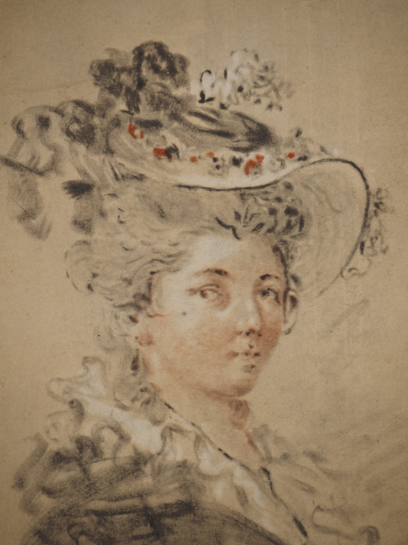 Jean-Honoré FRAGONARD : Jeune femme au chapeau à plumes, Héliogravure originale (photo de détail 3) - Crédit photo : Galerie Art.Paris