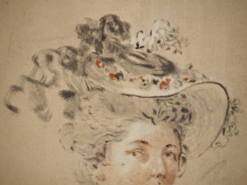 Jean-Honoré FRAGONARD : Jeune femme au chapeau à plumes, Héliogravure originale (photo de détail 4) - Crédit photo : Galerie Art.Paris