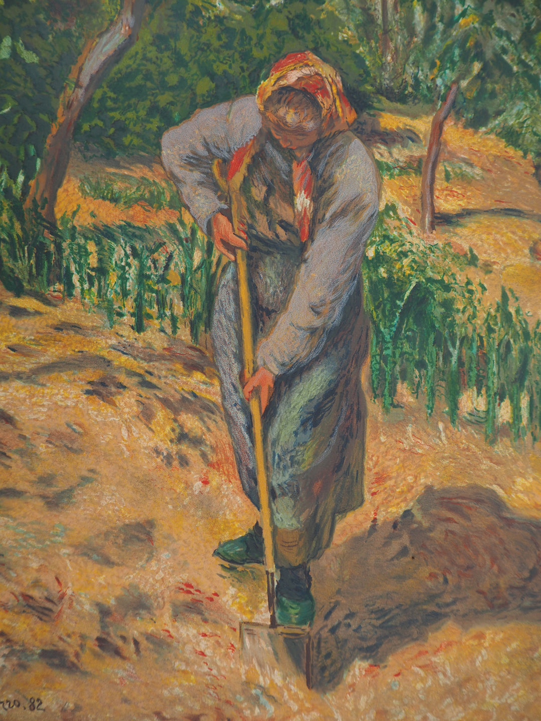 Camille PISSARRO: Woman with a red scarf gardening, Original