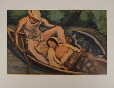 André DUNOYER DE SEGONZAC : Les canotiers indiscrets,, Lithographie originale (vue générale) - Crédit photo : Galerie Art.Paris