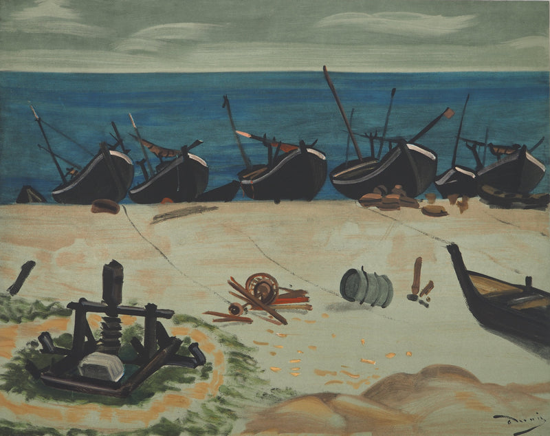 André DERAIN: Boote am Strand, Signierte Lithographie