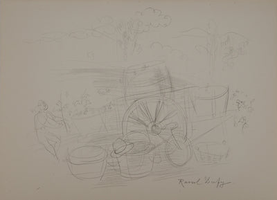 Raoul DUFY : Vins : Chariot aux paniers, Lithographie originale (vue générale) - Crédit photo : Galerie Art.Paris