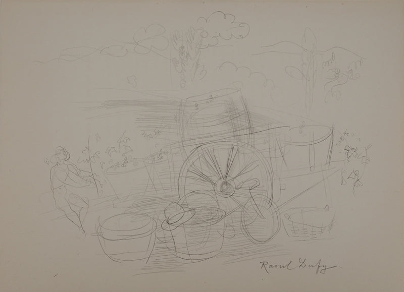 Raoul DUFY : Vins : Chariot aux paniers, Lithographie originale (vue générale) - Crédit photo : Galerie Art.Paris