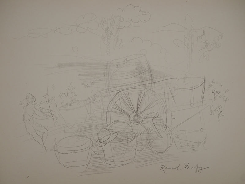 Raoul DUFY : Vins : Chariot aux paniers, Lithographie originale (photo de détail 2) - Crédit photo : Galerie Art.Paris