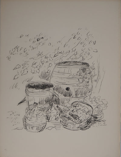 André DUNOYER DE SEGONZAC : Les tonneaux de vin, Lithographie originale (vue générale) - Crédit photo : Galerie Art.Paris