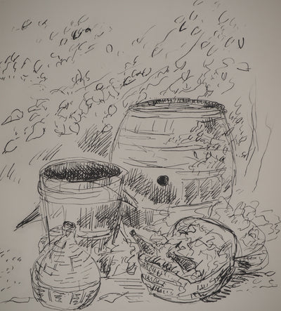 André DUNOYER DE SEGONZAC : Les tonneaux de vin, Lithographie originale (photo de détail 2) - Crédit photo : Galerie Art.Paris