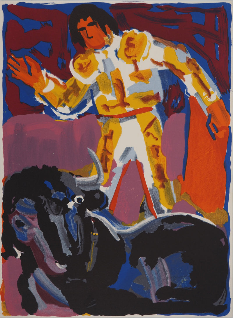 Pierre AMBROGIANI : Le matador et le taureau blessé, Lithographie originale (vue générale) - Crédit photo : Galerie Art.Paris