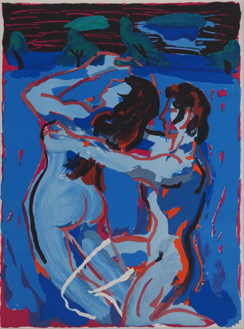 Pierre AMBROGIANI : Les amoureux au crépuscule, Lithographie originale (vue générale) - Crédit photo : Galerie Art.Paris