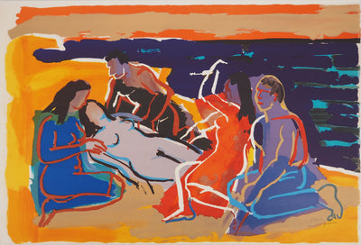 Pierre AMBROGIANI : Sur la plage, Lithographie originale (vue générale) - Crédit photo : Galerie Art.Paris