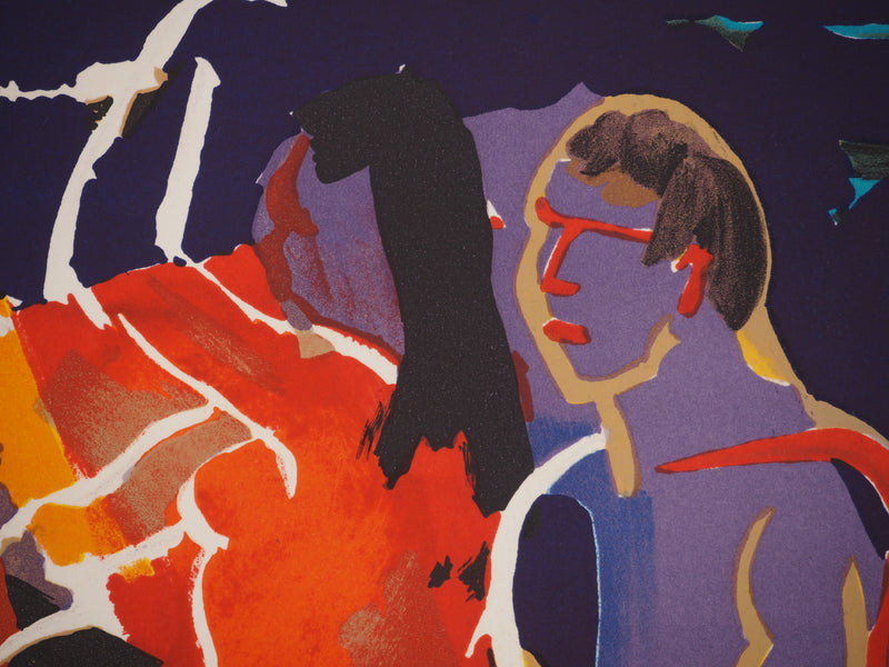 Pierre AMBROGIANI : Sur la plage, Lithographie originale (photo de détail 4) - Crédit photo : Galerie Art.Paris