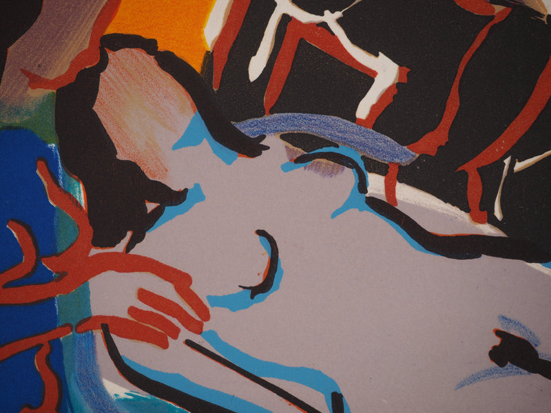 Pierre AMBROGIANI : Sur la plage, Lithographie originale (photo de détail 5) - Crédit photo : Galerie Art.Paris