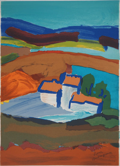 Pierre AMBROGIANI : Le Hameau, Lithographie originale (vue générale) - Crédit photo : Galerie Art.Paris