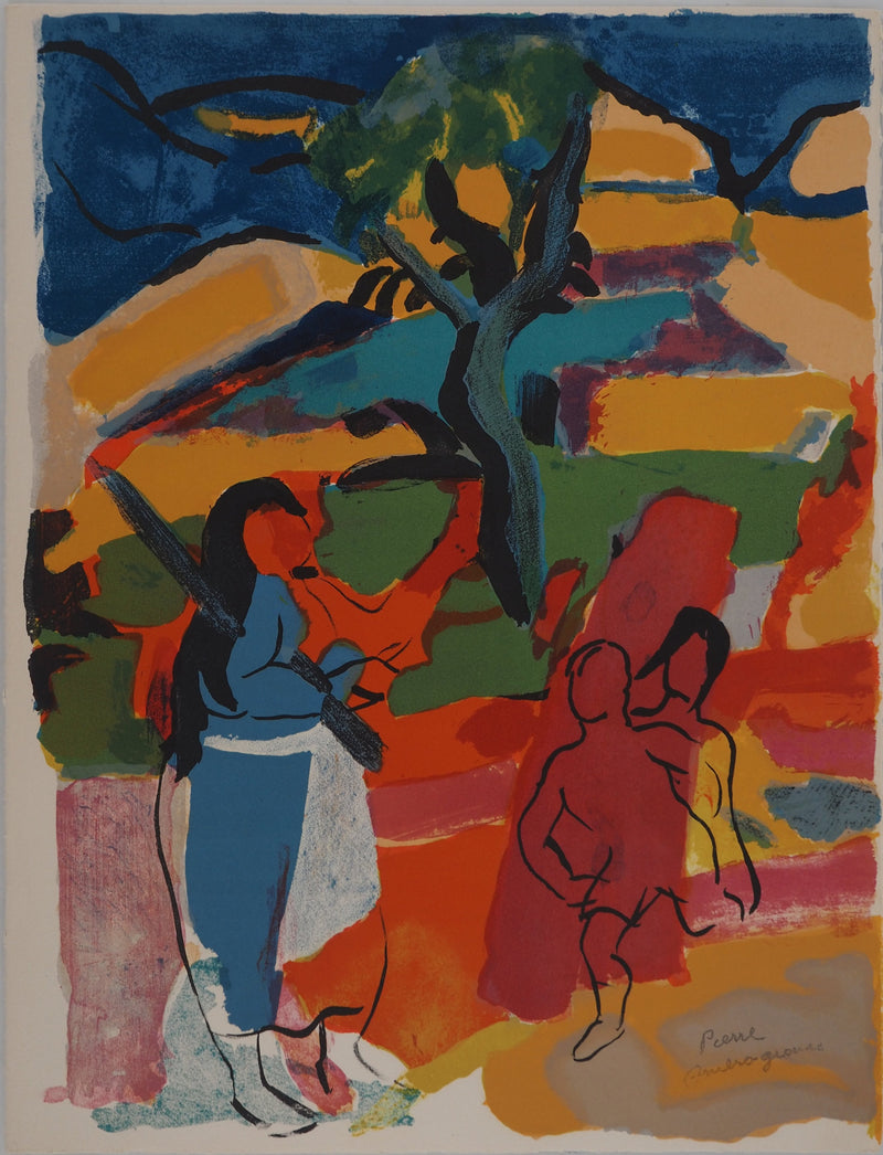 Pierre AMBROGIANI : La mère et ses enfants en Provence, Lithographie originale (vue générale) - Crédit photo : Galerie Art.Paris