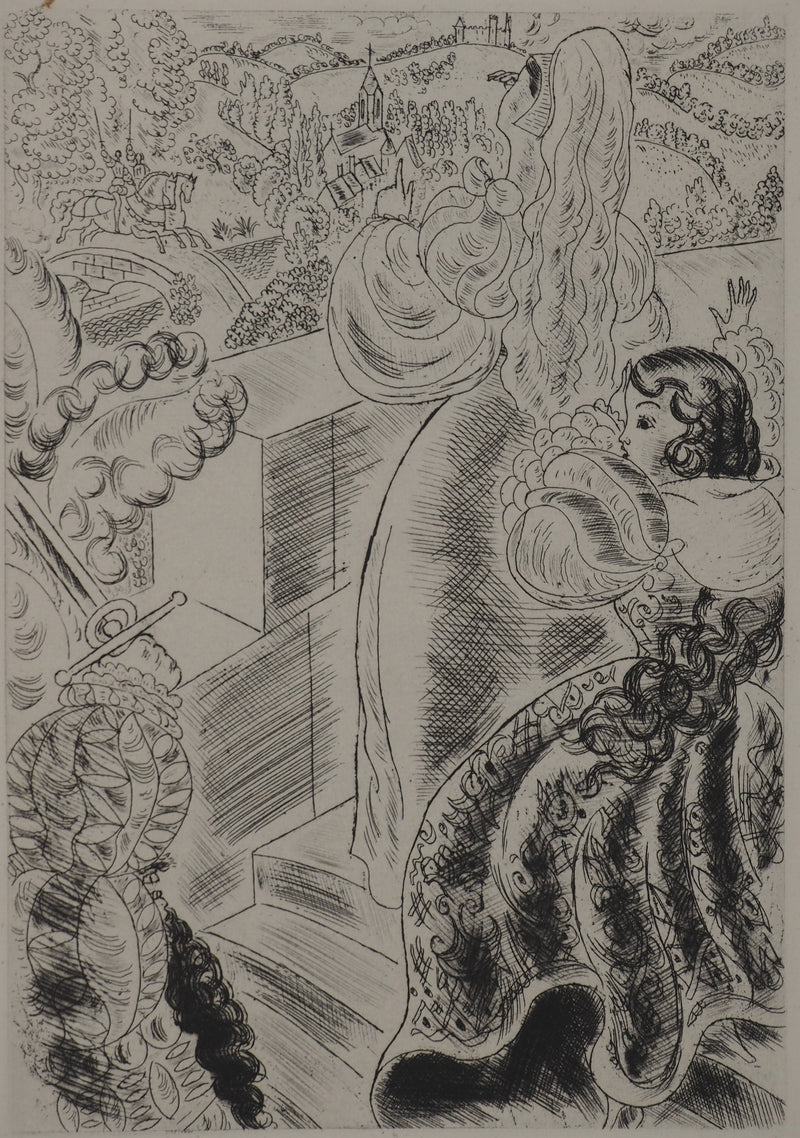 CHAS LABORDE : Les contes : Au balcon, Gravure originale (vue générale) - Crédit photo : Galerie Art.Paris