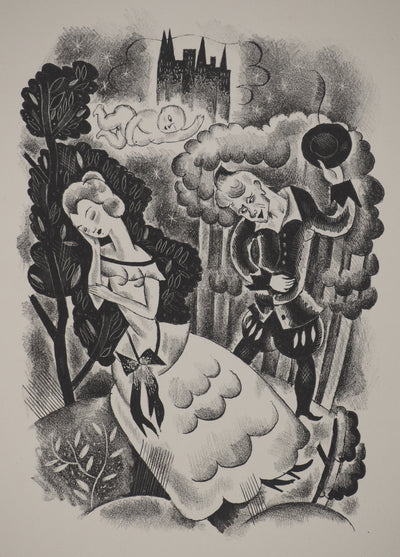 Adrien EKMAN : Les contes : La belle et le courtisan,, Lithographie originale (vue générale) - Crédit photo : Galerie Art.Paris