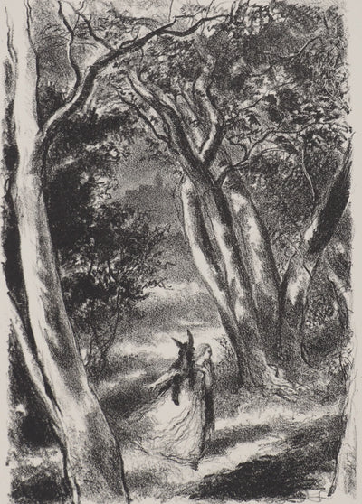 Berthold MAHN : Les contes : Peau d'Ane dans la forêt,, Lithographie originale (vue générale) - Crédit photo : Galerie Art.Paris