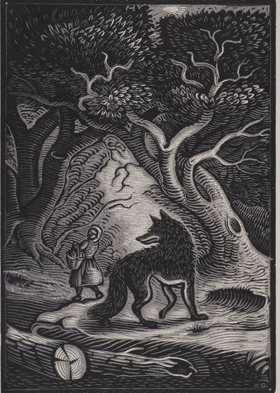 Demetrios GALANIS : Les contes : Le petit chaperon rouge et le loup, Gravure sur bois originale (vue générale) - Crédit photo : Galerie Art.Paris