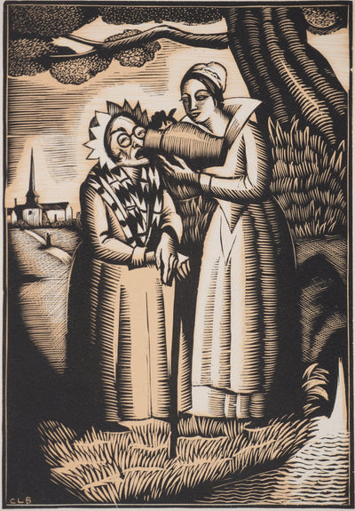 Constant LE BRETON : Les contes : Vieille femme et fée, Gravure sur bois originale (vue générale) - Crédit photo : Galerie Art.Paris