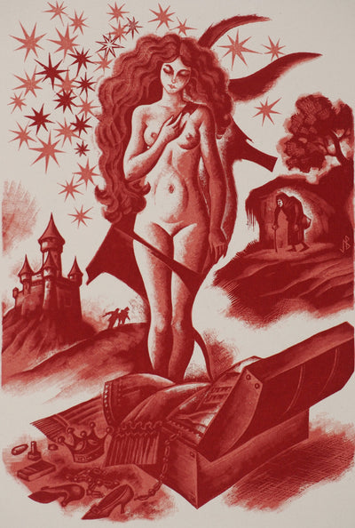 Jacques BOULLAIRE : Les contes: La reine nue, Gravure sur bois originale (vue générale) - Crédit photo : Galerie Art.Paris