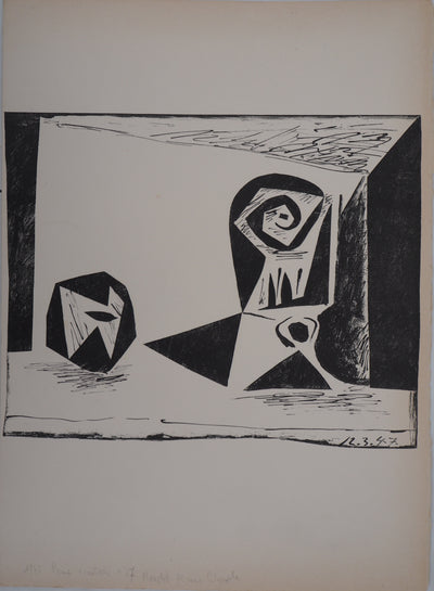 Pablo PICASSO : Hommage à Cézanne : Pomme et verre à pied, Lithographie originale (vue générale) - Crédit photo : Galerie Art.Paris