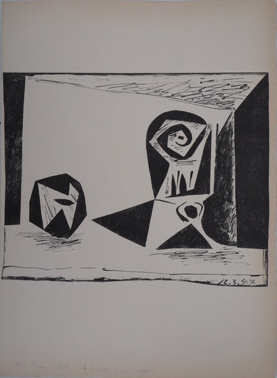 Pablo PICASSO : Hommage à Cézanne : Pomme et verre à pied, Lithographie originale (photo de détail 2) - Crédit photo : Galerie Art.Paris