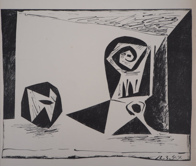 Pablo PICASSO : Hommage à Cézanne : Pomme et verre à pied, Lithographie originale (photo de détail 3) - Crédit photo : Galerie Art.Paris