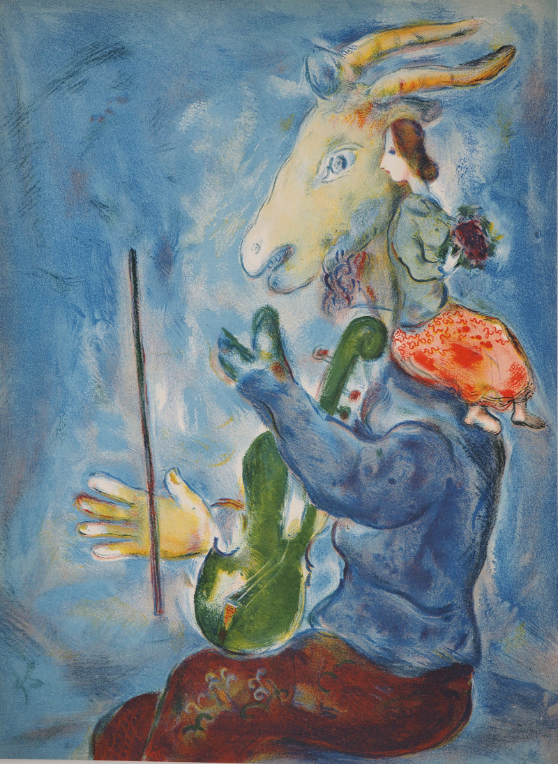 Marc CHAGALL : Chèvre musicienne et femme au bouquet (Printemps), Lithographie originale (vue générale) - Crédit photo : Galerie Art.Paris