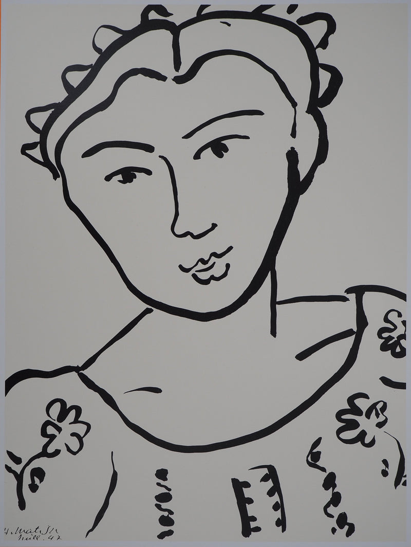 Henri MATISSE : Jeune femme à la blouse fleurie, Affiche originale (photo de détail 4) - Crédit photo : Galerie Art.Paris