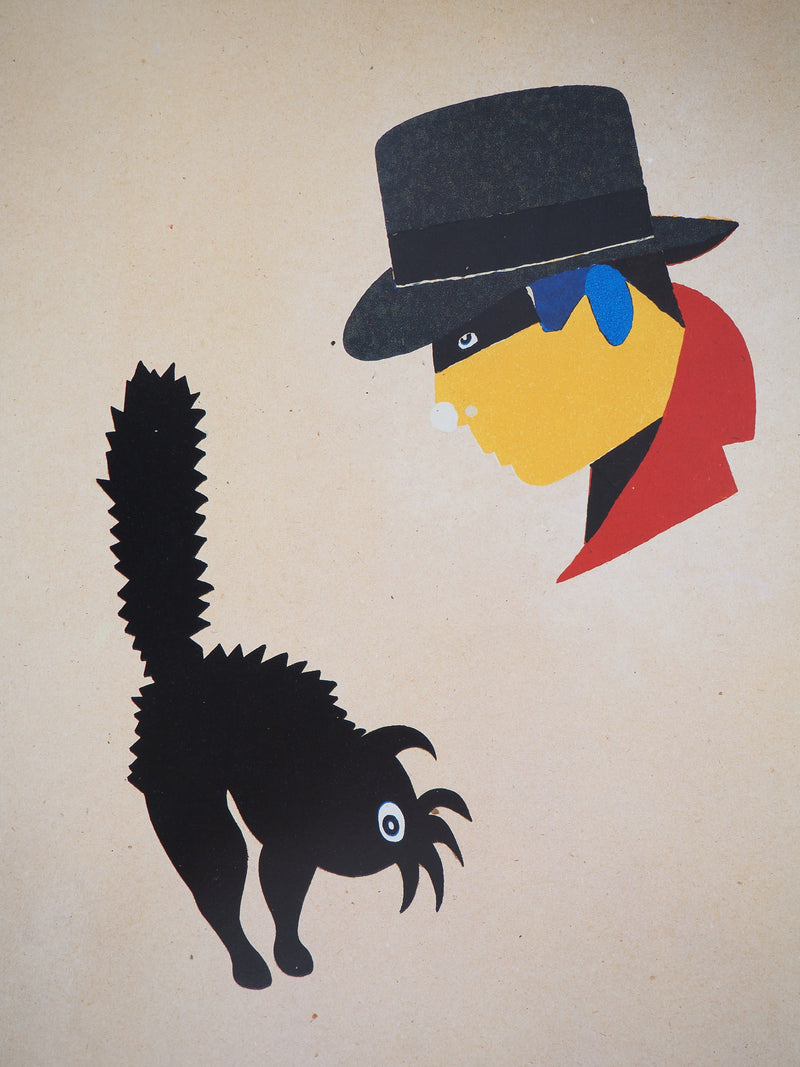 Eduardo ARROYO : Homme au chapeau et écureuil, Affiche originale (photo de détail 3) - Crédit photo : Galerie Art.Paris