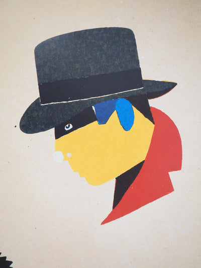 Eduardo ARROYO : Homme au chapeau et écureuil, Affiche originale (photo de détail 4) - Crédit photo : Galerie Art.Paris