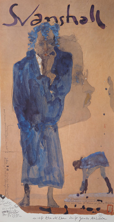 Horst JANSSEN : Personnages expressionnistes en bleu, Affiche originale (vue générale) - Crédit photo : Galerie Art.Paris