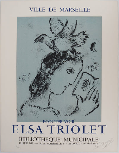 Marc CHAGALL : Elsa Triolet : Femme à l'oiseau, Lithographie originale (vue générale) - Crédit photo : Galerie Art.Paris