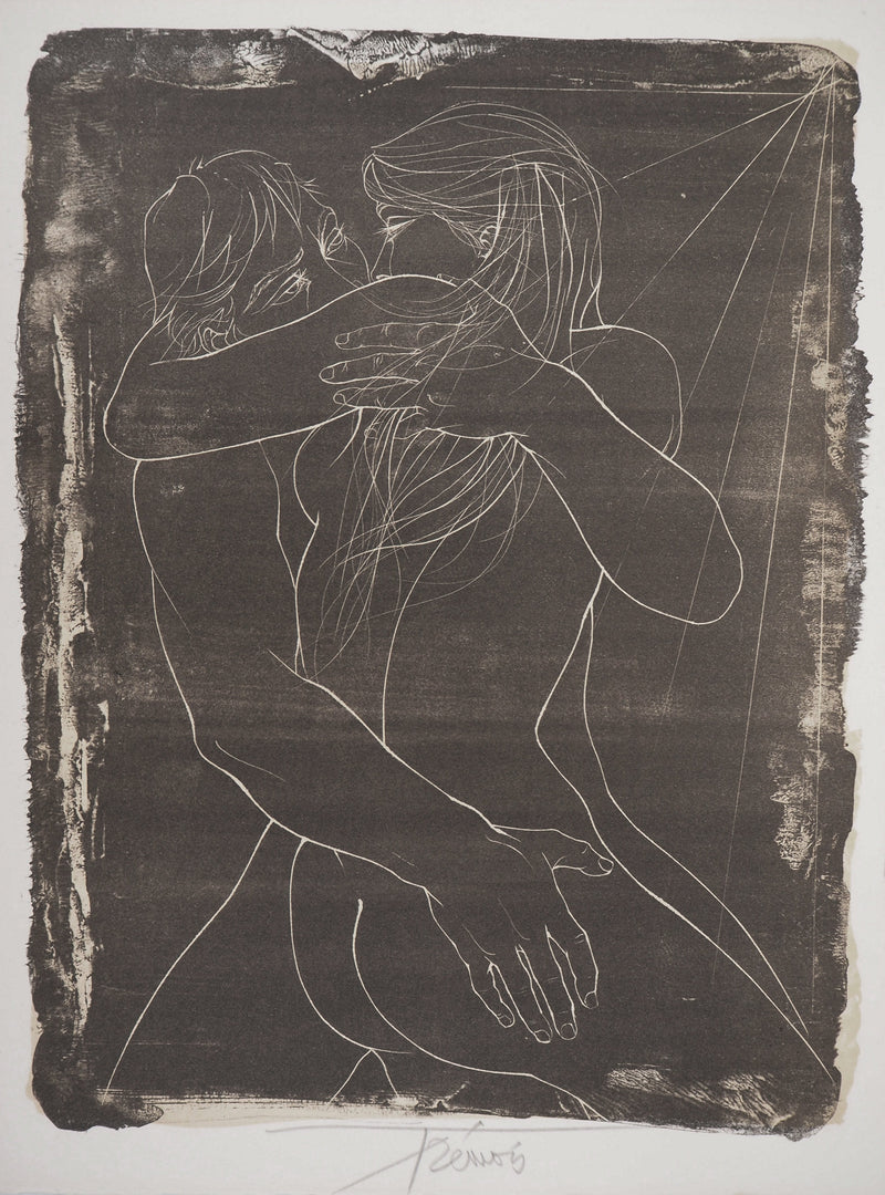 Pierre-Yves TREMOIS : Couple enlacé, Lithographie originale (vue générale) - Crédit photo : Galerie Art.Paris