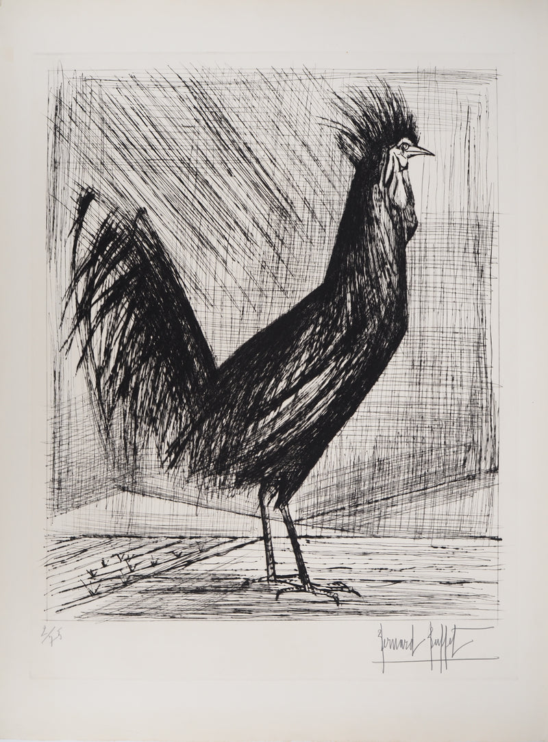 Bernard BUFFET : Le coq, Gravure originale (vue générale) - Crédit photo : Galerie Art.Paris