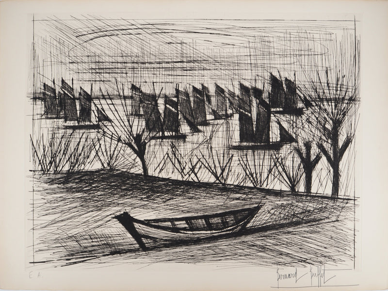 Bernard BUFFET : Départ pour la pêche, Gravure originale (vue générale) - Crédit photo : Galerie Art.Paris