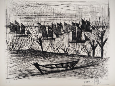 Bernard BUFFET : Départ pour la pêche, Gravure originale (photo de détail 3) - Crédit photo : Galerie Art.Paris