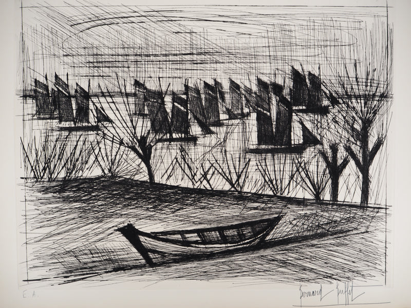 Bernard BUFFET : Départ pour la pêche, Gravure originale (photo de détail 3) - Crédit photo : Galerie Art.Paris