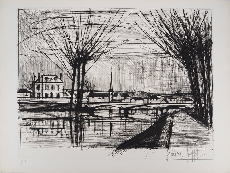 Bernard BUFFET : Canal à Soissons, Gravure originale (vue générale) - Crédit photo : Galerie Art.Paris