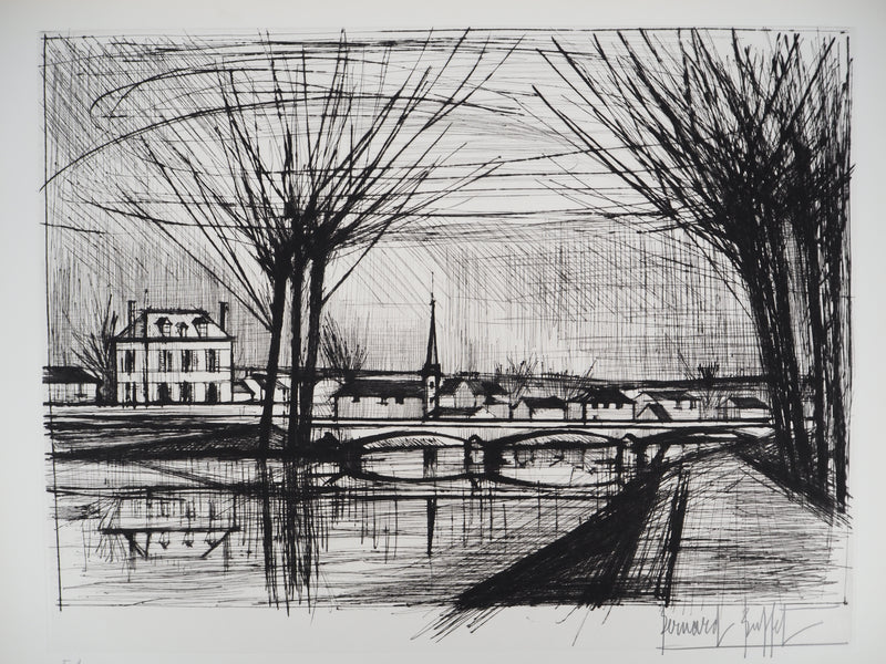 Bernard BUFFET : Canal à Soissons, Gravure originale (photo de détail 3) - Crédit photo : Galerie Art.Paris