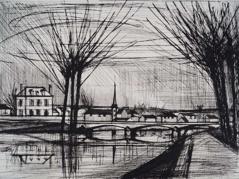 Bernard BUFFET : Canal à Soissons, Gravure originale (photo de détail 4) - Crédit photo : Galerie Art.Paris