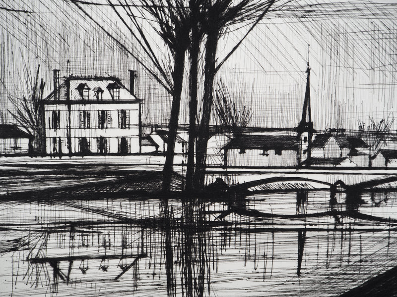 Bernard BUFFET : Canal à Soissons, Gravure originale (photo de détail 5) - Crédit photo : Galerie Art.Paris