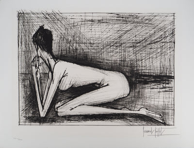 Bernard BUFFET : Nu accroupi, Gravure originale (vue générale) - Crédit photo : Galerie Art.Paris