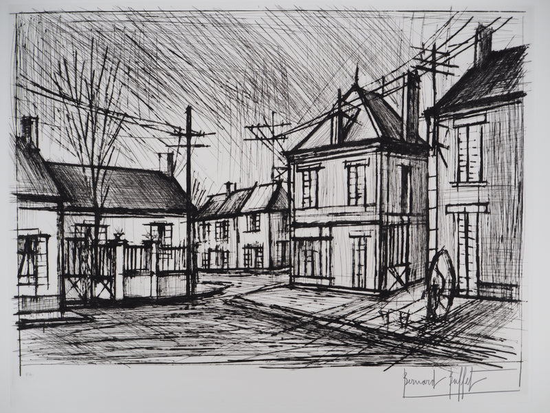 Bernard BUFFET : Méru, la Place, Gravure originale (photo de détail 3) - Crédit photo : Galerie Art.Paris