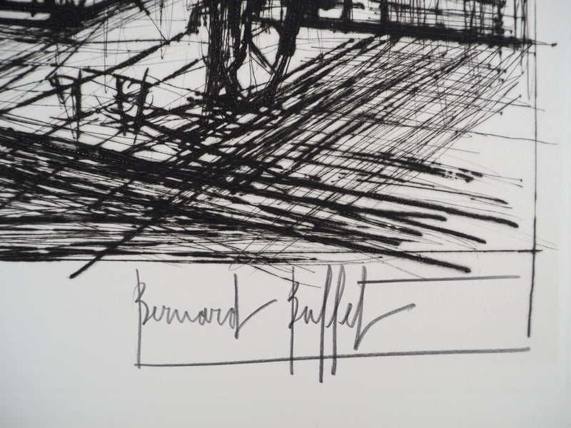 Bernard BUFFET : Méru, la Place, Gravure originale (photo de détail 2) - Crédit photo : Galerie Art.Paris