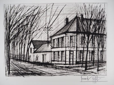 Bernard BUFFET : Bonville, la route de Paris, Gravure originale (photo de détail 3) - Crédit photo : Galerie Art.Paris