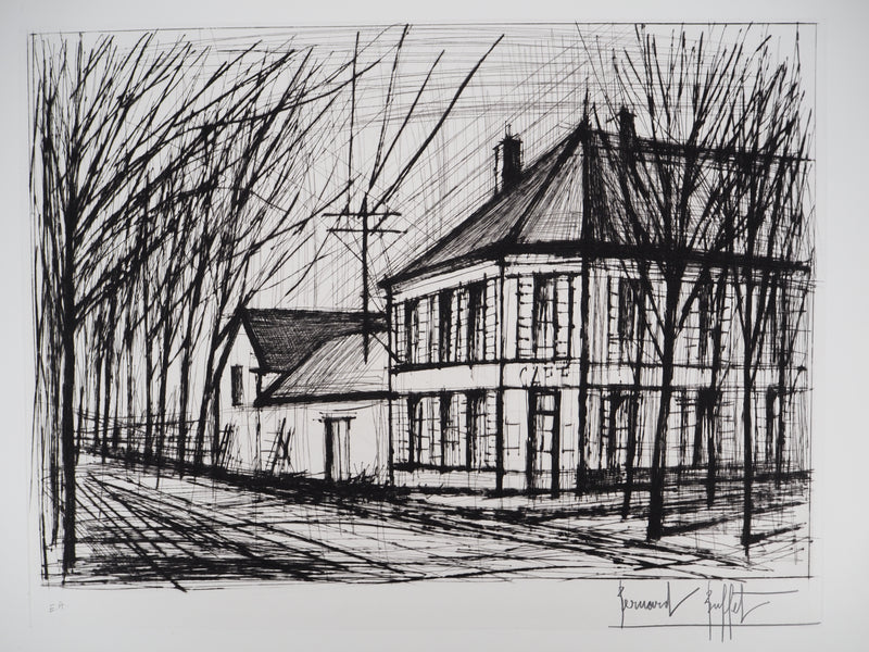 Bernard BUFFET : Bonville, la route de Paris, Gravure originale (photo de détail 3) - Crédit photo : Galerie Art.Paris