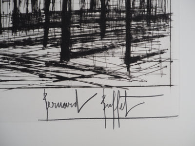 Bernard BUFFET : Bonville, la route de Paris, Gravure originale (photo de détail 2) - Crédit photo : Galerie Art.Paris