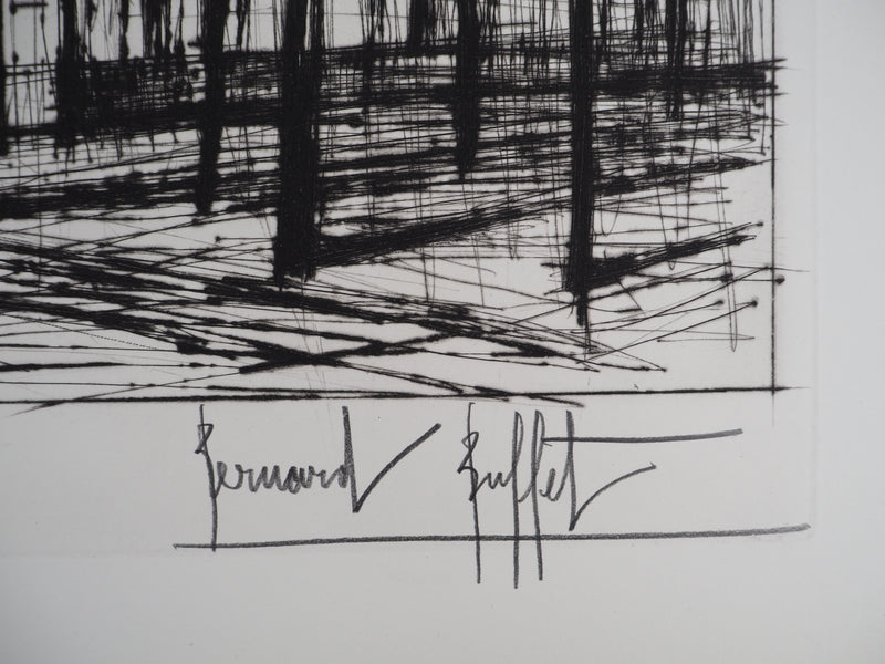 Bernard BUFFET : Bonville, la route de Paris, Gravure originale (photo de détail 2) - Crédit photo : Galerie Art.Paris