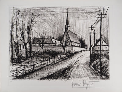Bernard BUFFET : Villeneuve Saint-Georges, Gravure originale (vue générale) - Crédit photo : Galerie Art.Paris